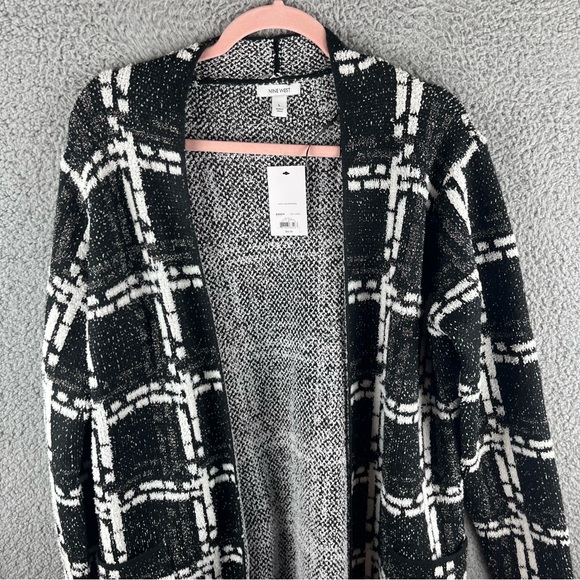 Nine West Women’s Large Clean Collar Coatigan Black White & Silver Sweater NWT - Picture 6 of 16